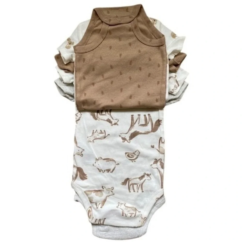 Carter's Baby Boys 4-pack Body Suit Tan, Heather Gray, White 18M New with‎ Tags!